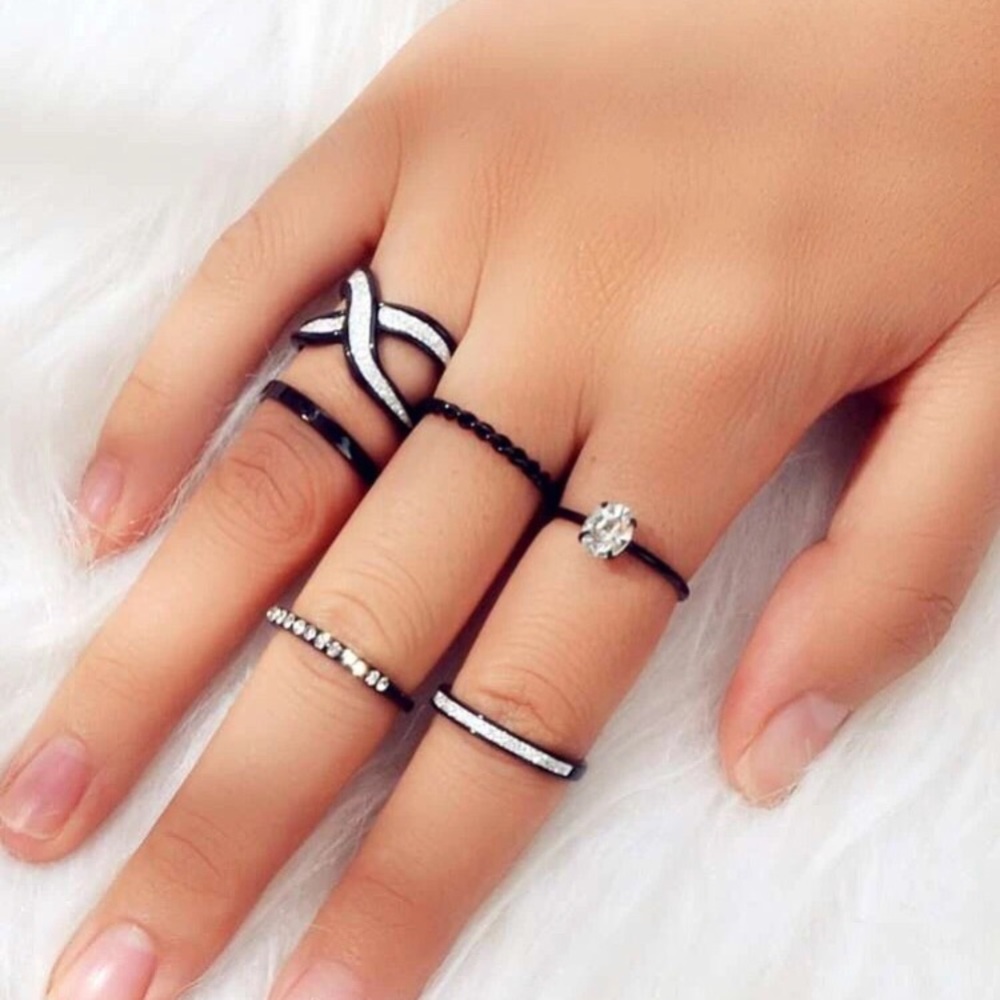 ❤️ Set of 6 Rhinestone Glitter Jeweled Color Block Stacking Rings ❤️